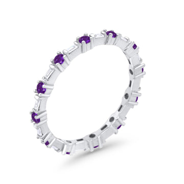 Full Eternity Ring Round Amethyst CZ 925 Sterling Silver Wholesale